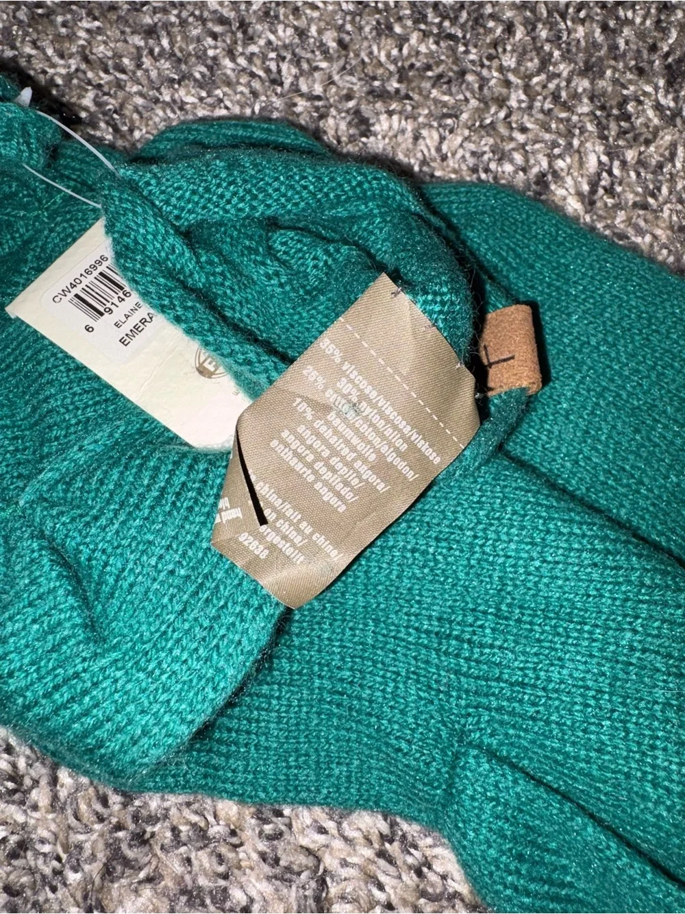 Fossil Emerald Green Knit Elaine Ruched Gloves